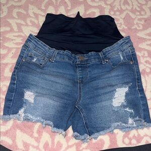 Time and Tru Blue Distressed Jean Shorts Maternity
